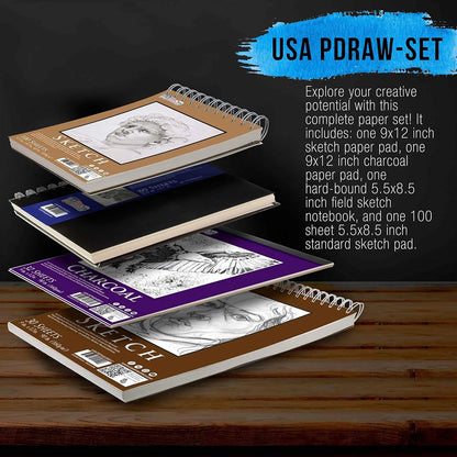 Pack 4 Cuadernos Dibujo 242 Hojas Profesional Sketchbook Papel Carbón Acuarela