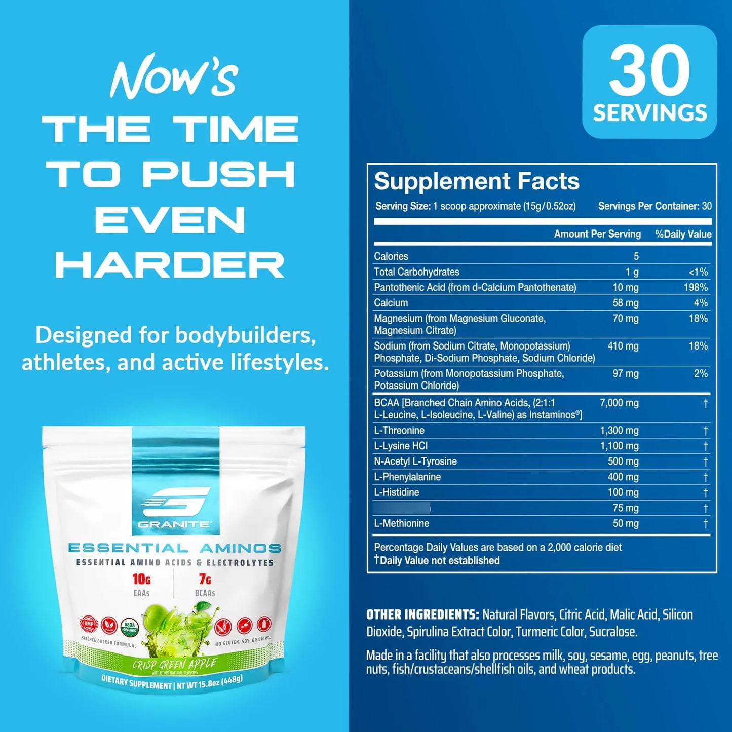 Aminoácidos Esenciales En Polvo Sabor Manzana Verde 10 G Eaa Bcaa Recuperación Muscular
