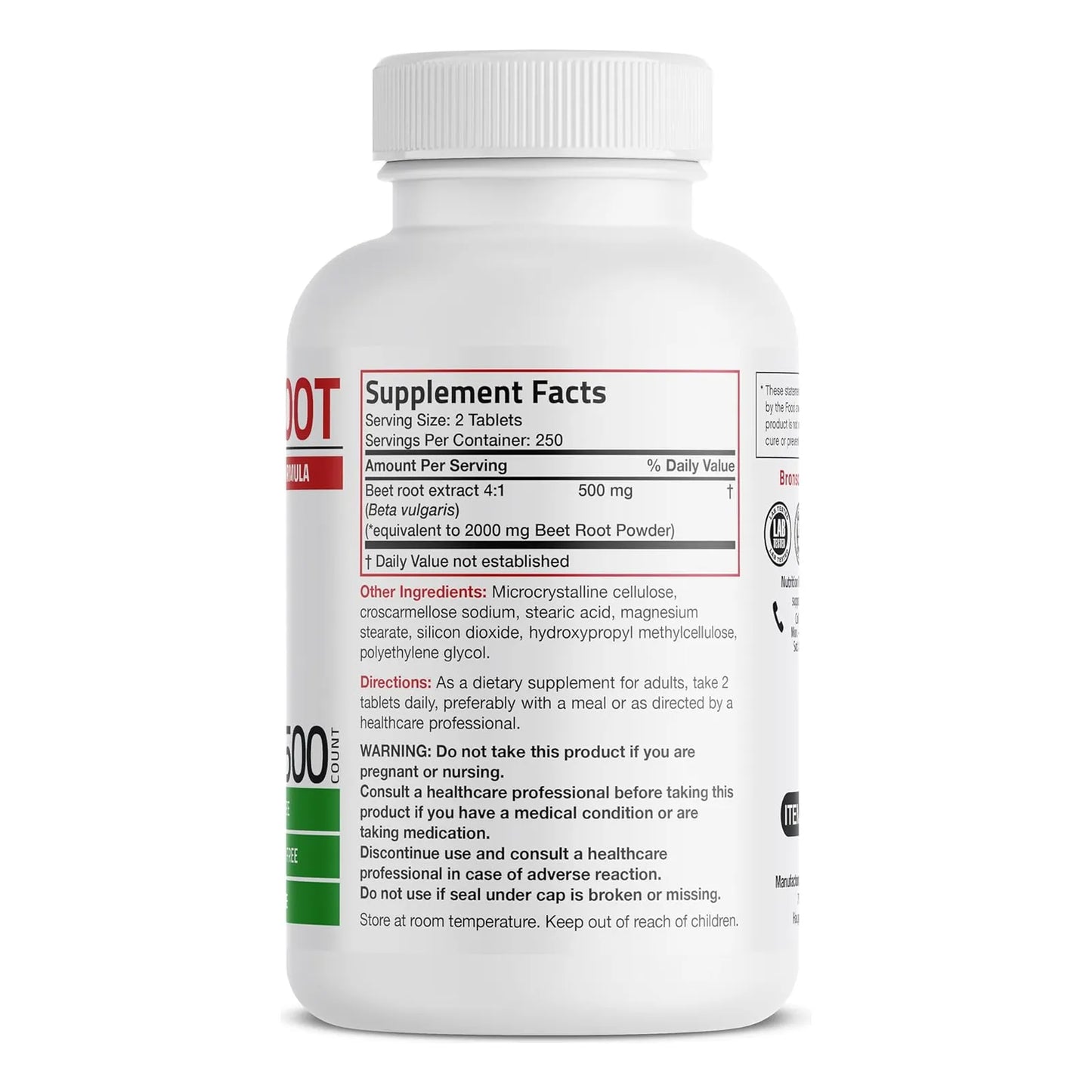 Raíz De Remolacha Extra Fuerte 2000 Mg Bronson 500 Tabletas Veganas