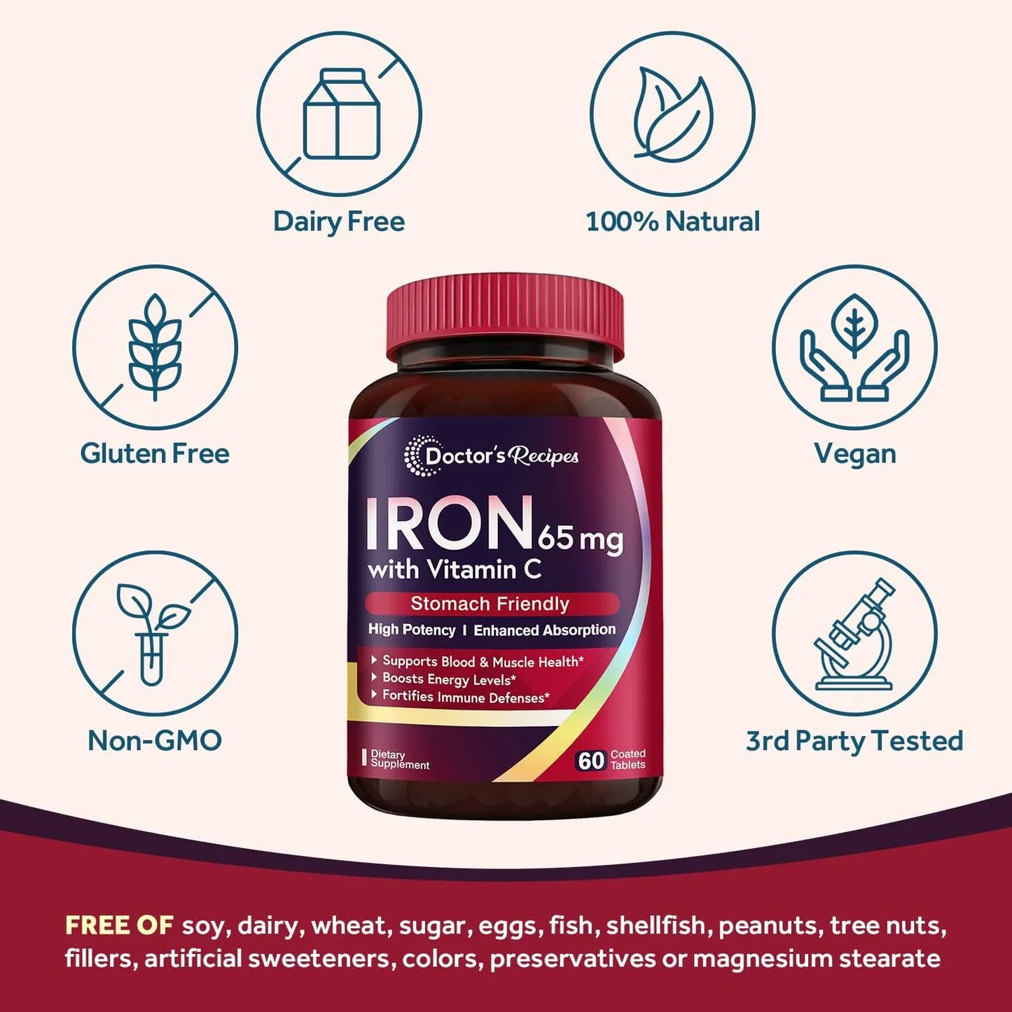 Hierro 65 Mg Con Vitamina C Suplemento Para Energía Y Vitalidad