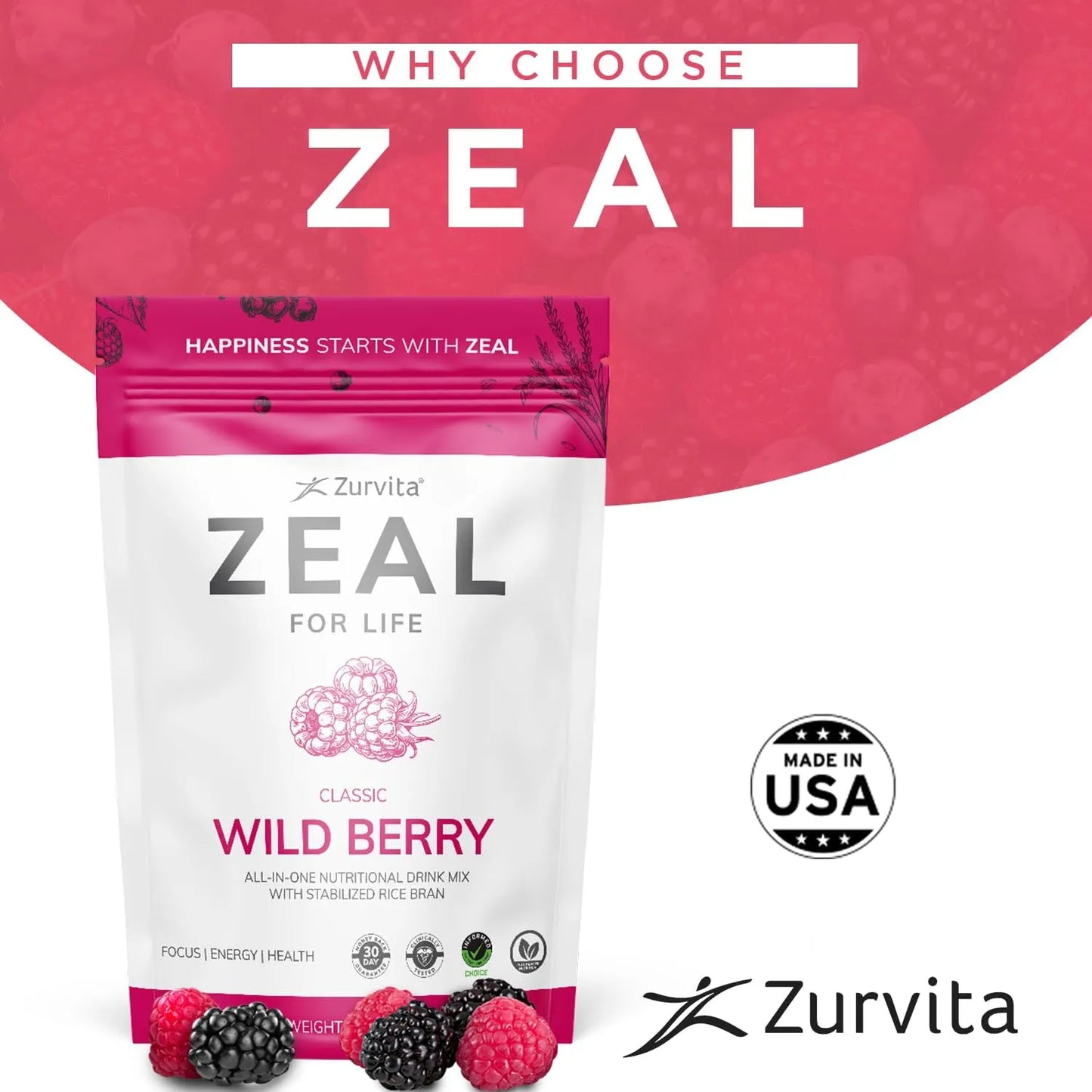 Frutos Silvestres Zeal For Life Lata 30 Dias Bienestar 14.8 Oz Energia Y Salud