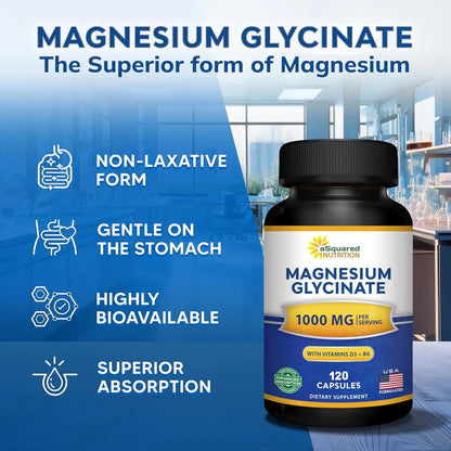 Glicinato De Magnesio 1000 Mg Con Vitamina D3 Y B6 Para Dormir Mejor Y Relajar Musculos 120 Capsulas