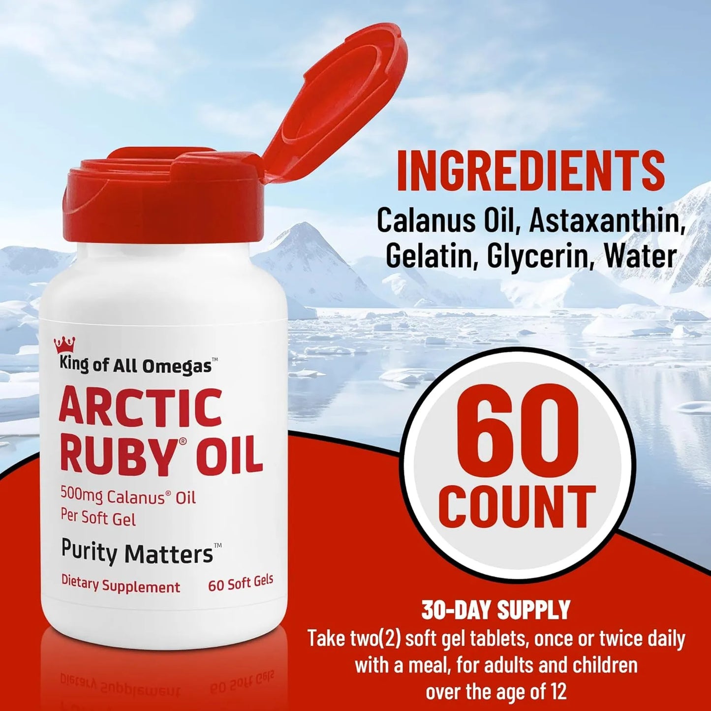 Aceite De Rubí Ártico Omega 3 Con Astaxantina 2 Mg Suplemento Nutricional