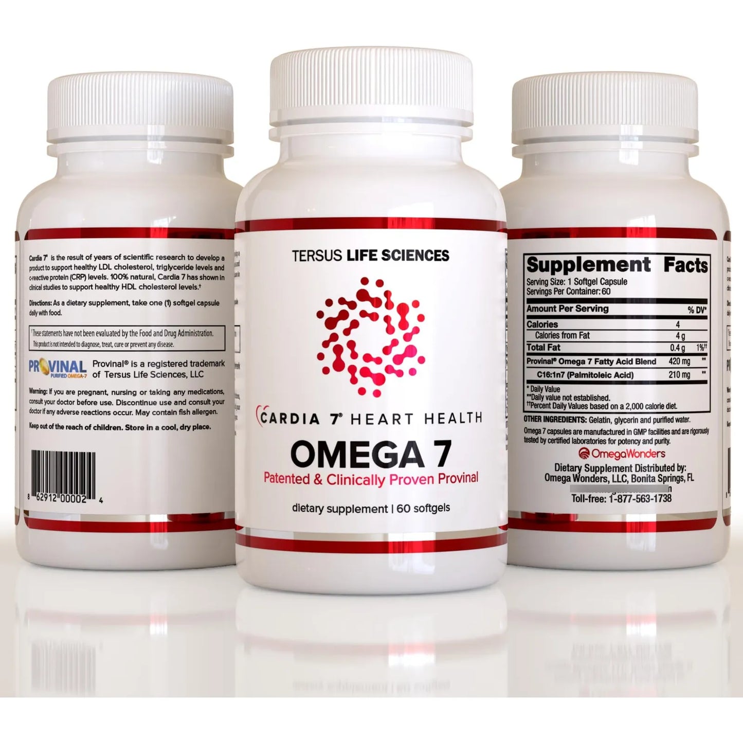 Cardia 7 Heart Health Omega 7 Suplemento Cardiaco Sin Olor a Pescado 60 Geles