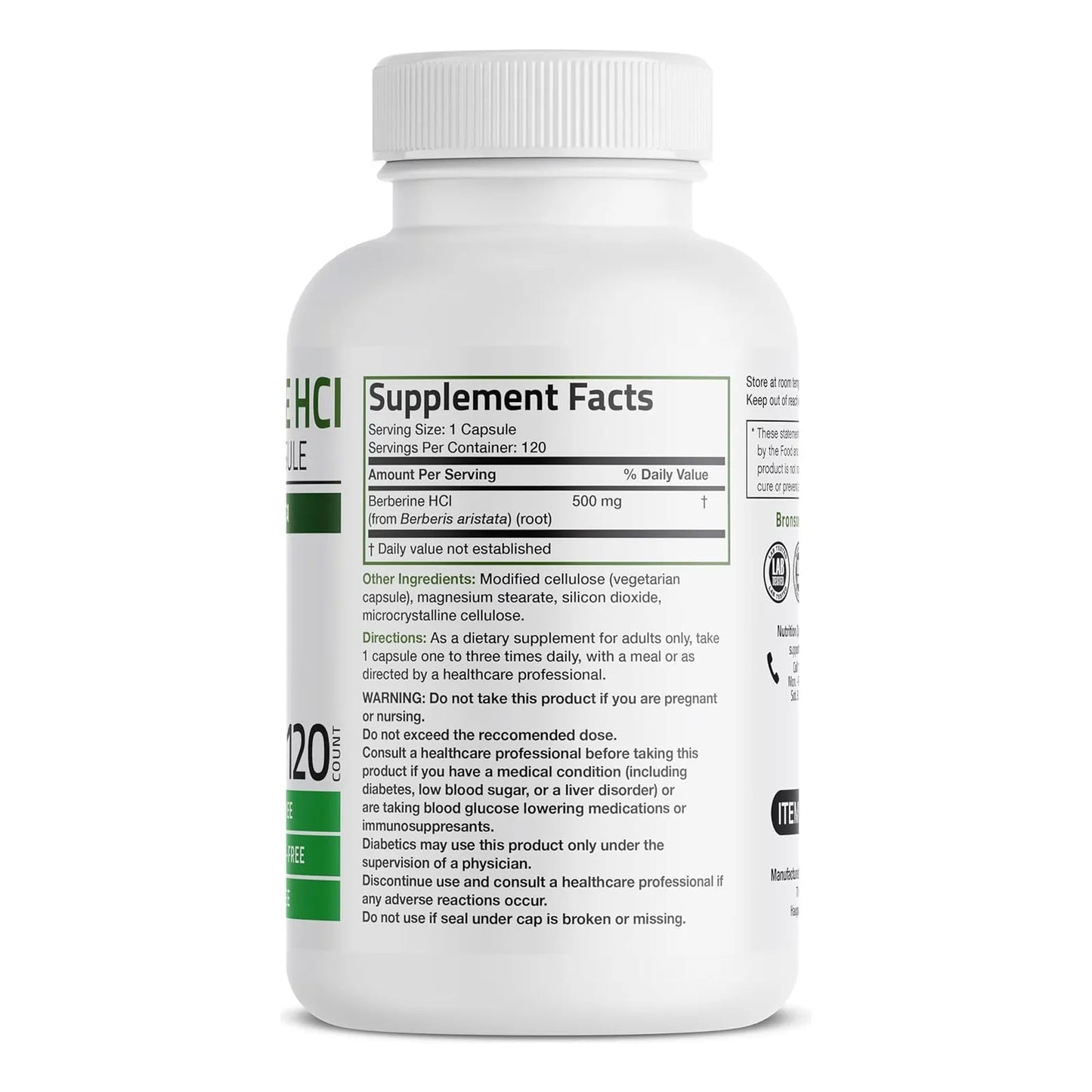 Berberina 500mg 120 Cápsulas Vegetarianas Bronson Apoyo Metabólico Y Digestivo