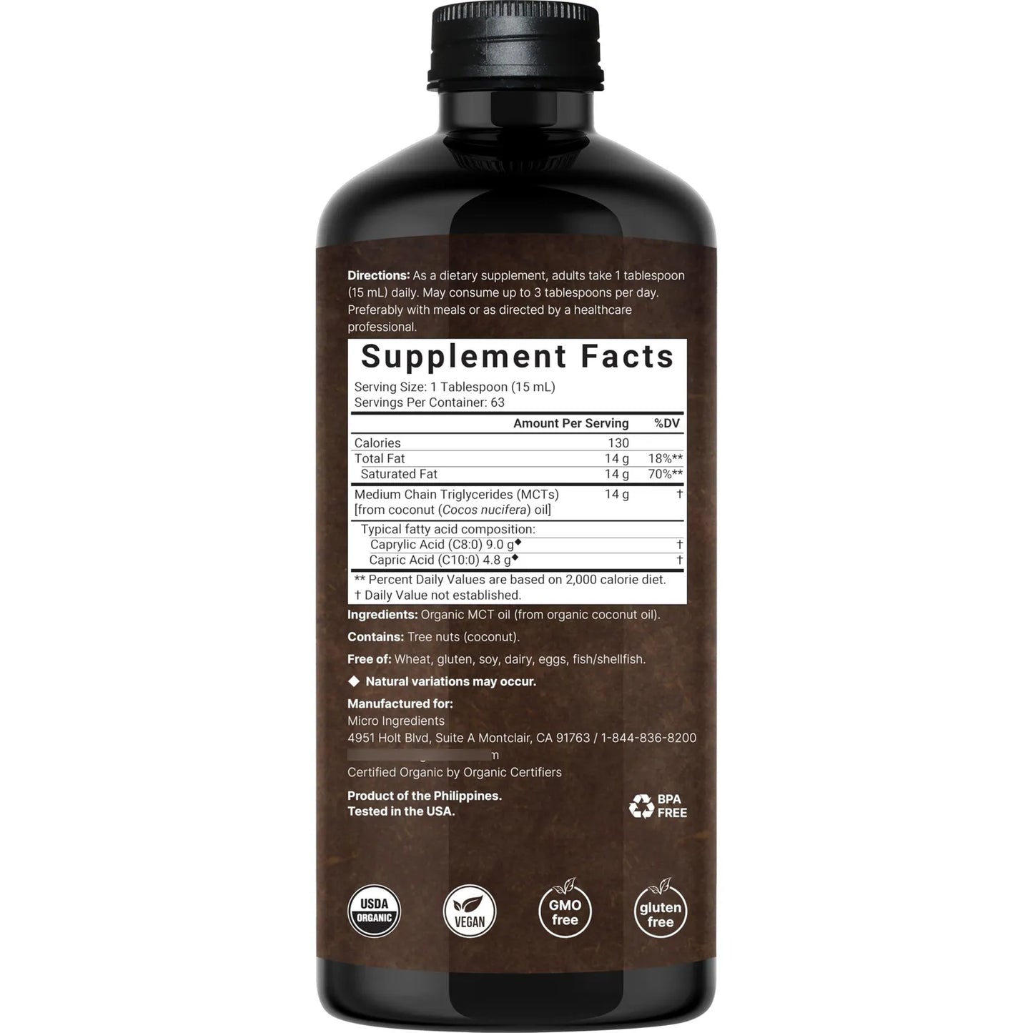 Aceite MCT Organico 32 Onzas Combustible Cerebral Keto Sin Sabor