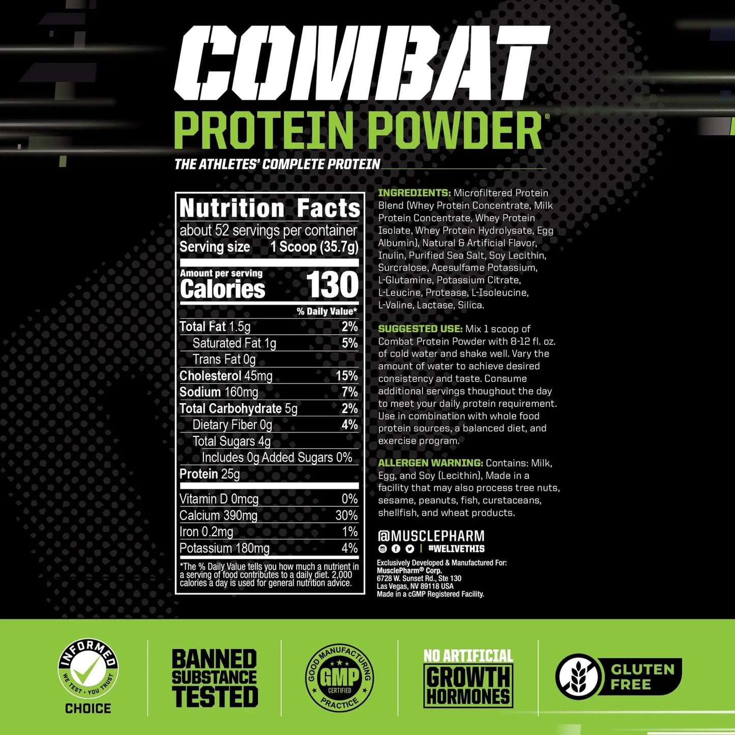 Proteina En Polvo Musclepharm Combat Sabor Chocolate 1 Kg