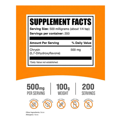 Polvo De Crisina 500 Mg Antioxidante 100 G 5 7 Dihidroxiflavona Suplemento Sin Gluten