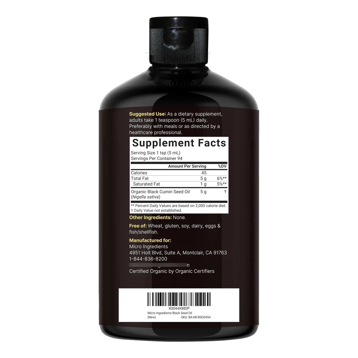 Aceite De Semilla Negra Orgánico 16 Onzas Prensado En Frío Rico En Omega 3 6 9
