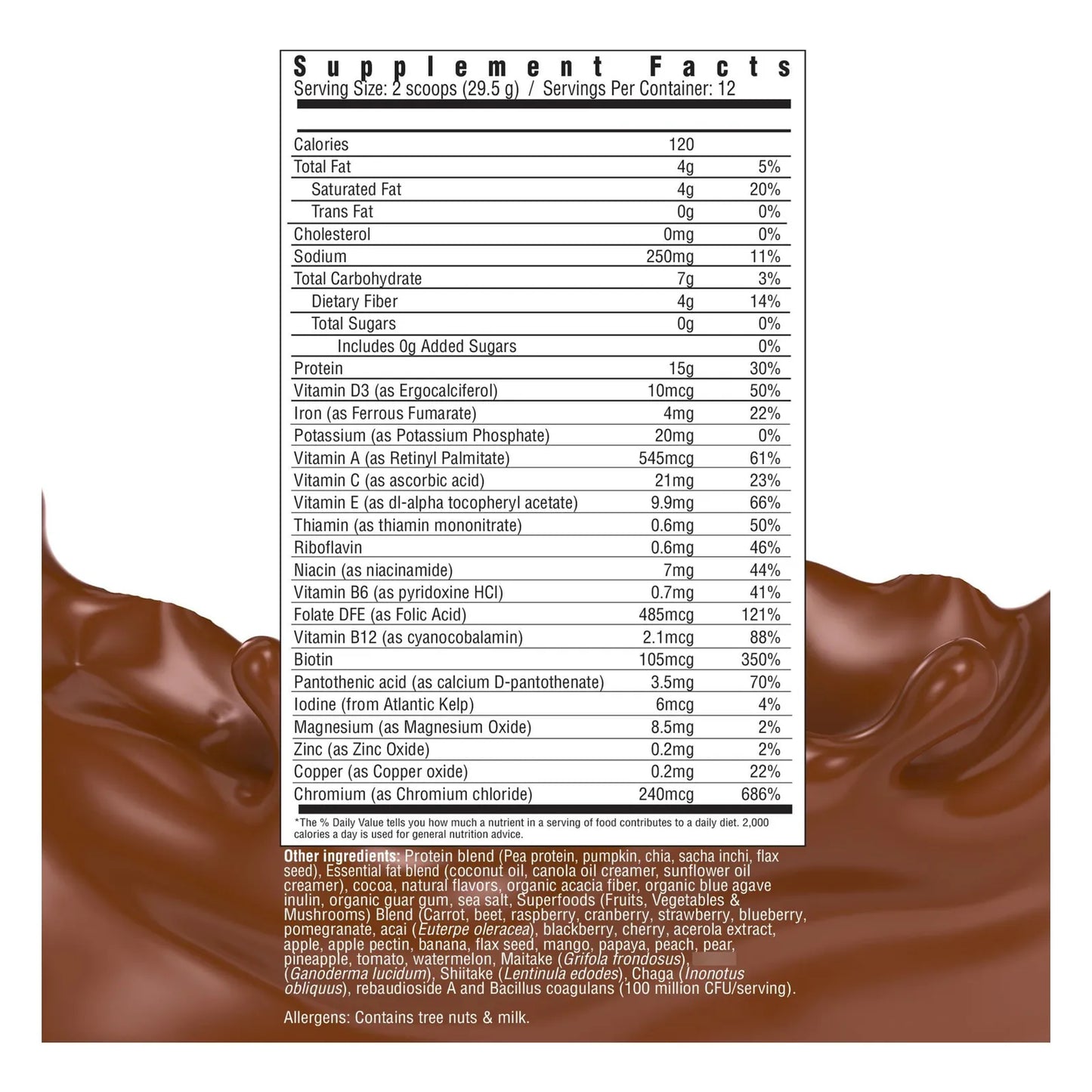 Batido Integral De Chocolate Sustituto De Comida 15.5 G Proteína Vegetal