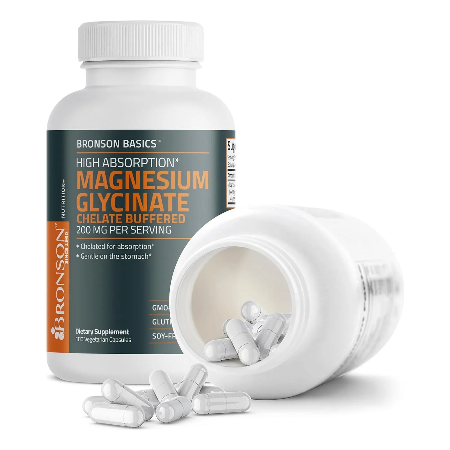 Glicinato De Magnesio Bronson 200 Mg 180 Caps Alta Absorcion Suave Con El Estomago