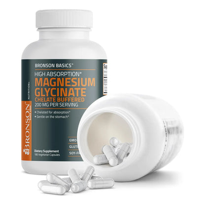 Glicinato De Magnesio Bronson 200 Mg 180 Caps Alta Absorcion Suave Con El Estomago