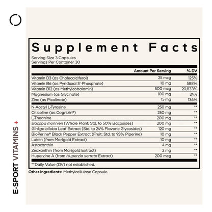 Vitaminas E Sport Con Citicolina Bacopa Monnieri Multivitaminas 90 Capsulas