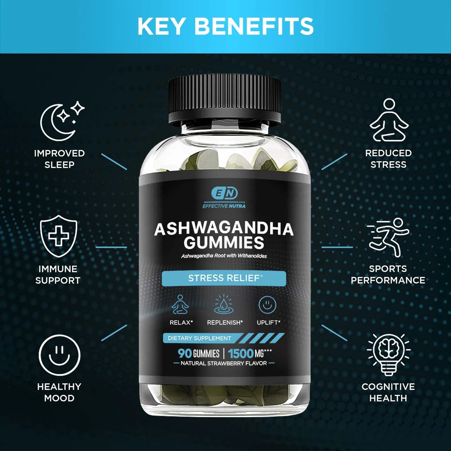 Gomitas De Ashwagandha 1500 Mg Alivio Del Estrés Apoyo Inmunológico Veganas