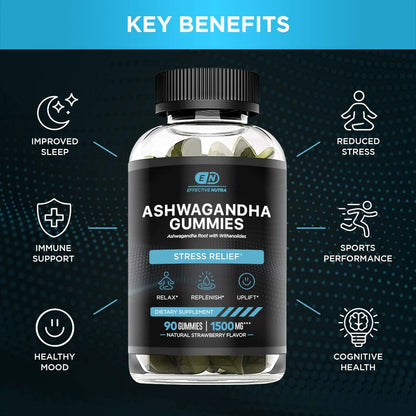 Gomitas De Ashwagandha 1500 Mg Alivio Del Estrés Apoyo Inmunológico Veganas