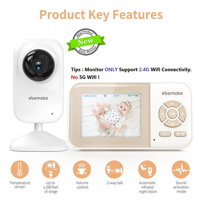 Monitor De Video Para Bebés Con Audio Bidireccional Y Visión Nocturna Ebemate EB29