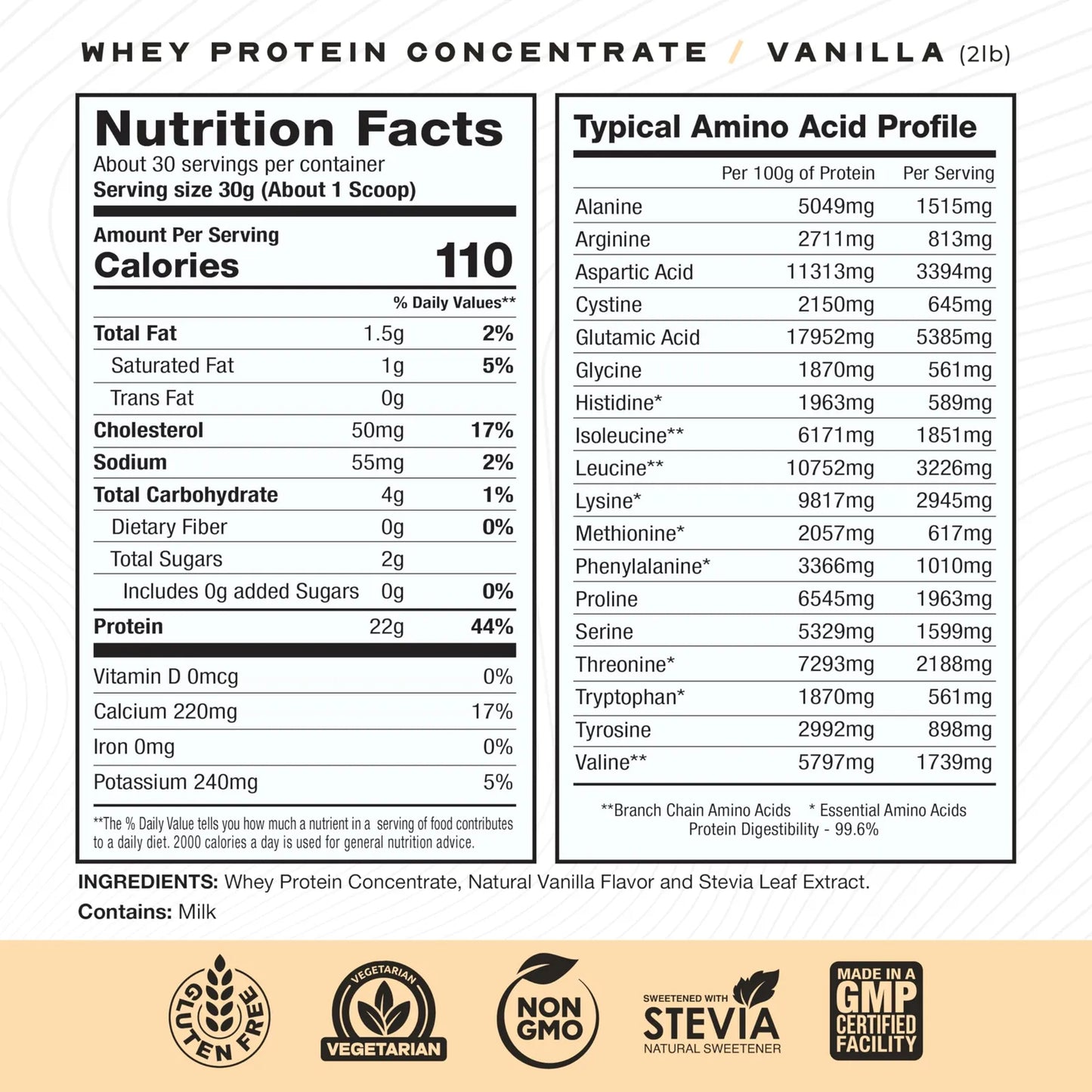 Proteina De Suero En Polvo Alimentada Con Hierba Natural Vainilla 2 Lb