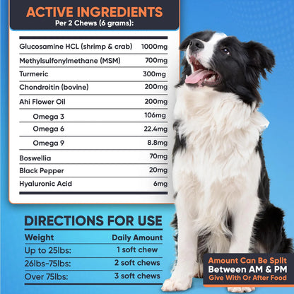 Suplemento Masticable Para Perros Mayores Con 1000 Mg De Glucosamina Y Condroitina