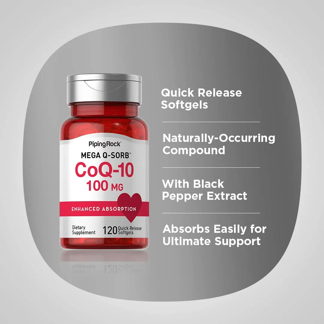 Coq10 100mg 120 Capsulas Blandas Con Extracto De Pimienta Negra Suplemento Energia Y Antioxidante