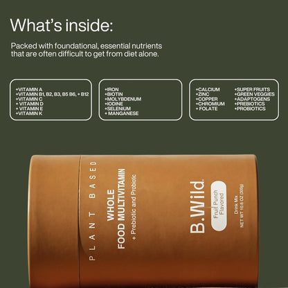 Bebida Multivitamínica Antioxidante A Base De Plantas Con Prebióticos Y Probióticos Sabor Ponche De Frutas 10.58 Oz