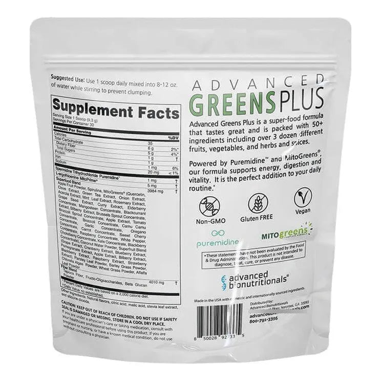 Advanced Greens Plus Superalimento En Polvo 50 Frutas Verduras Hierbas Vegano 279g