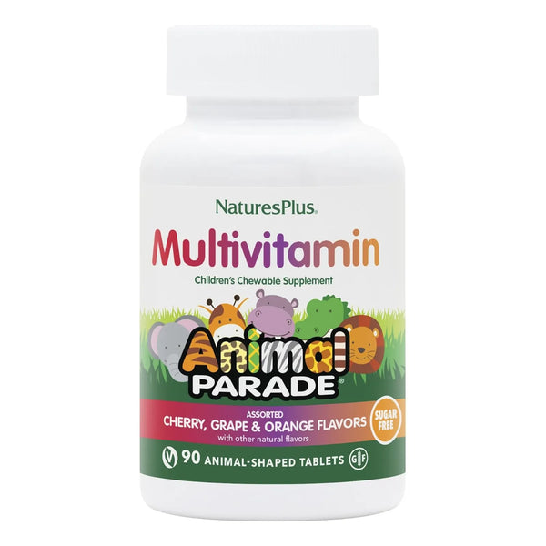 Multivitaminico Infantil Sin Azucar Sabor Cereza Uva Naranja Natures Plus Animal Parade 90 Tabletas