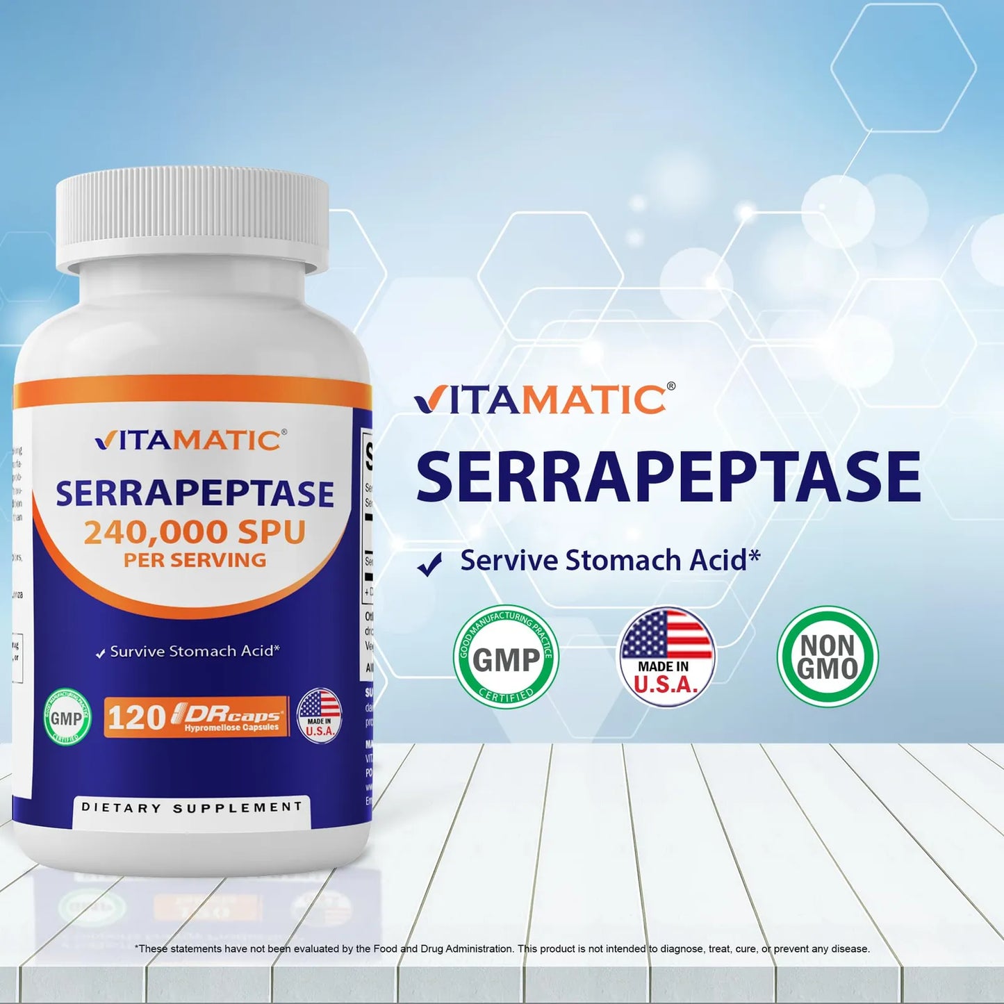Serrapeptase 240000 SPU 120 Cápsulas Liberación Prolongada Sin Gluten