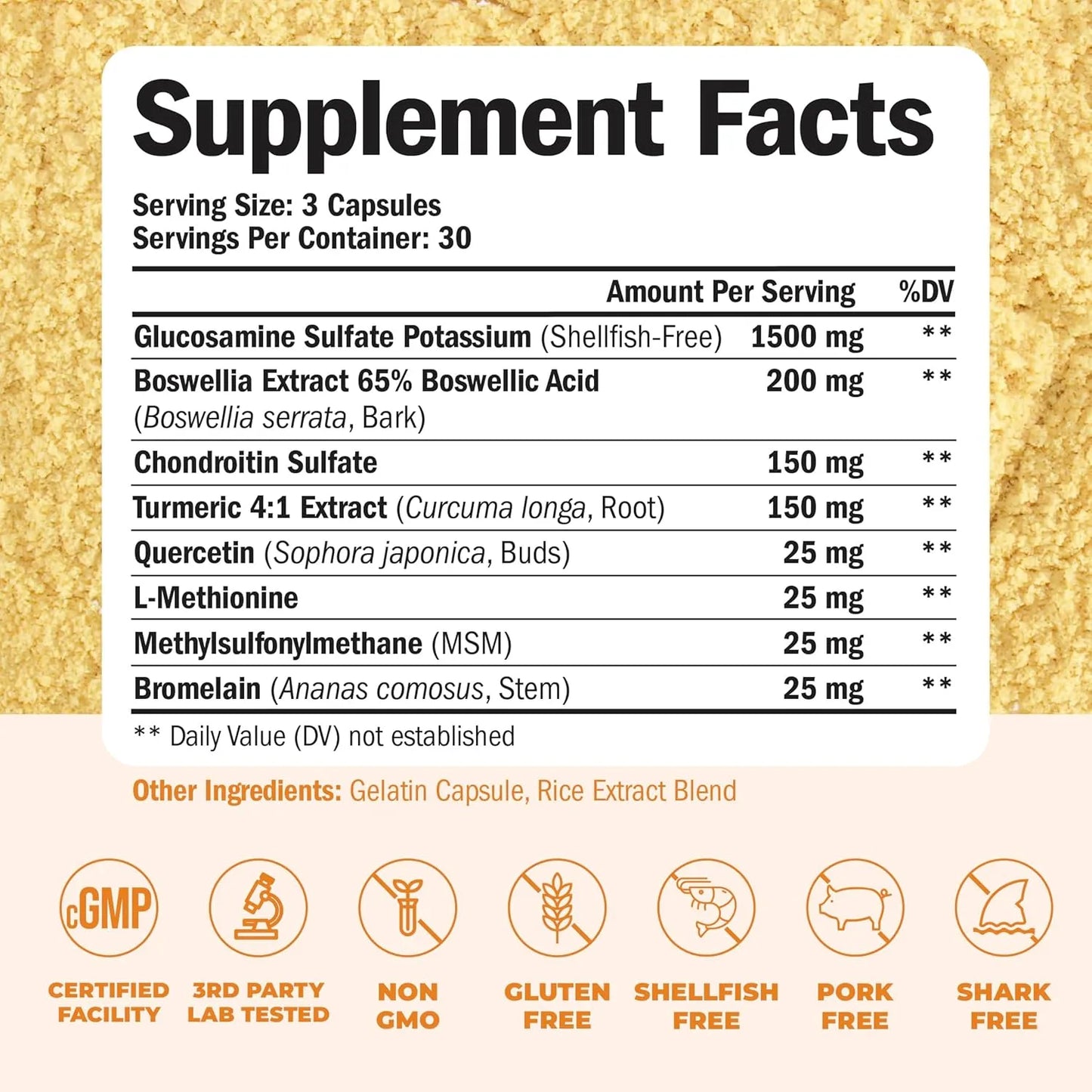 Suplemento Articular Glucosamina 1500 Mg Condroitina Msm Cúrcuma 180 Capsulas