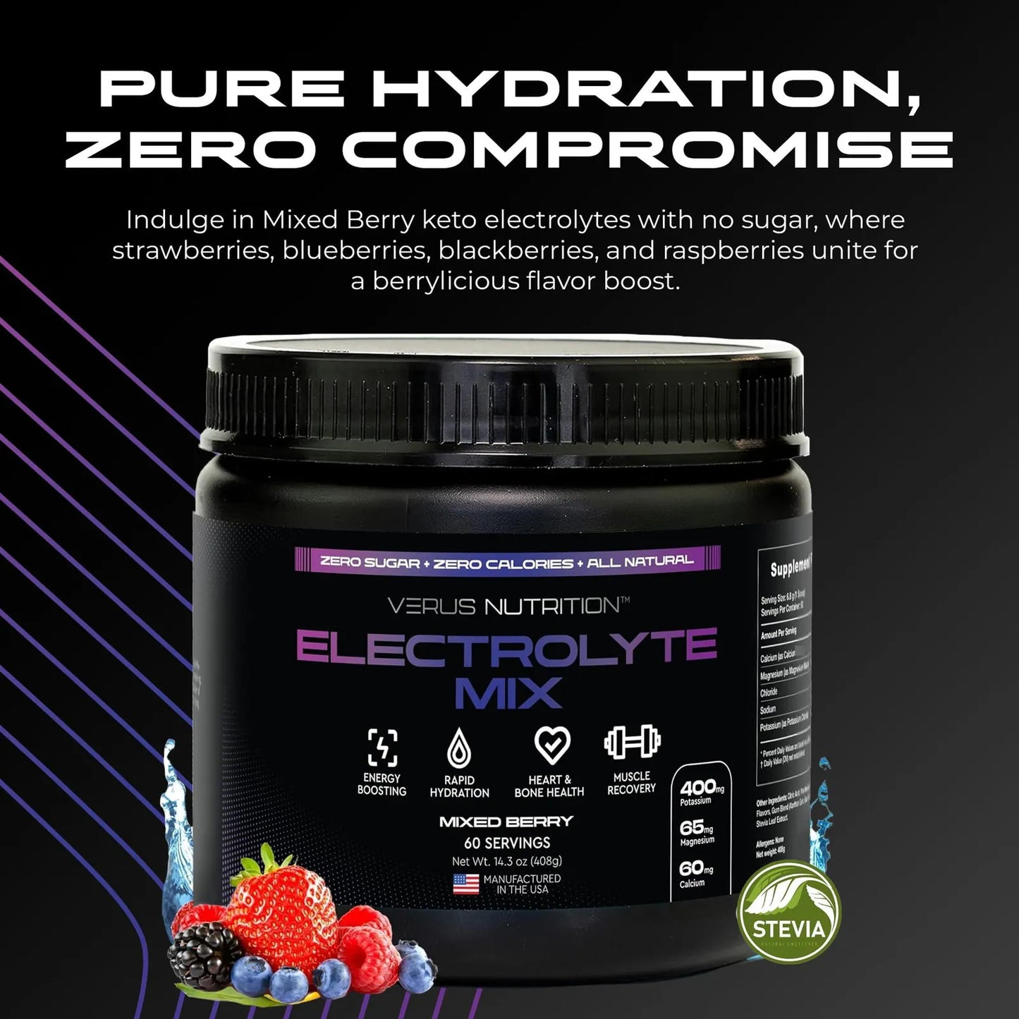 Electrolitos En Polvo Sin Azucar Hidratacion Cero Calorias Para Ayuno Keto Y Vegano Sabor Bayas Mixtas