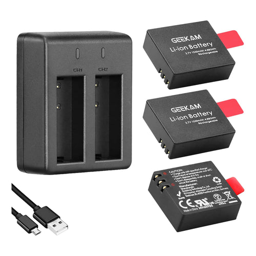 Paquete De 3 Baterías Recargables 1350 Mah Con Cargador Dual Para Cámara De Acción