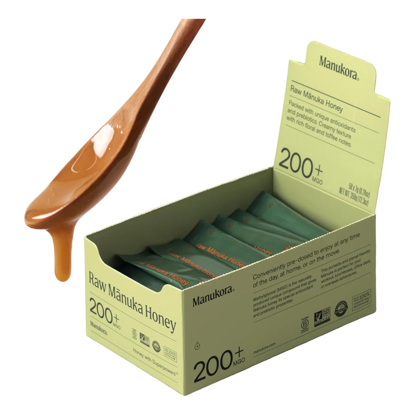 Miel De Manuka Cruda MGO 200 De Nueva Zelanda 7 Gramos En 50 Barras