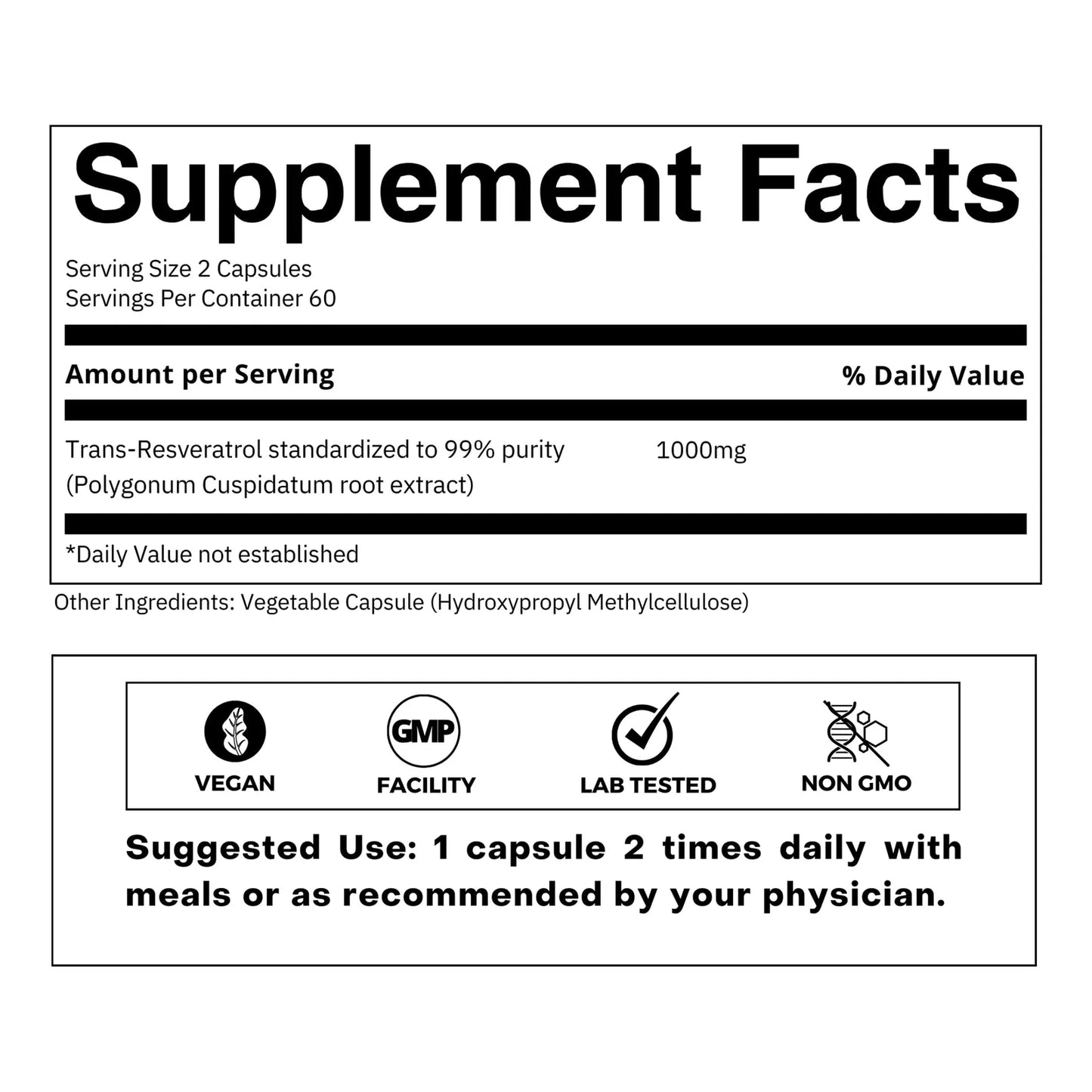 Capsulas Resveratrol 99 Pureza Trans Resveratrol Extracto Knotweed Japonés 60 Caps