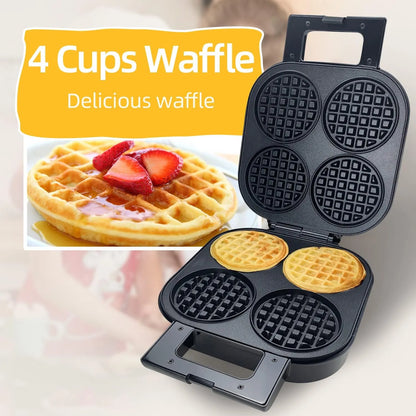 Plancha Waffles Belgas Antiadherente 1300W 4 Unidades Familiar Rapido Y Facil