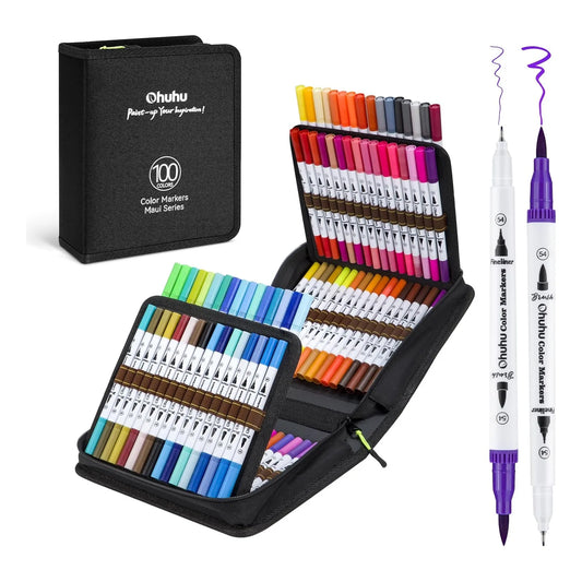 Marcadores Ohuhu 100 Colores Doble Punta Base Agua Ideal Para Arte Lettering Y Dibujo