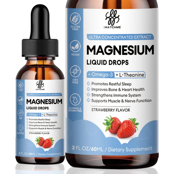 Gota Líquida De Magnesio Con Omega 3 L-Teanina D3 B6 B12 Sabor Fresa