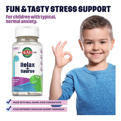 Tabletas Masticables De L Teanina Relaxasaurus Sabor Uva Para Niños