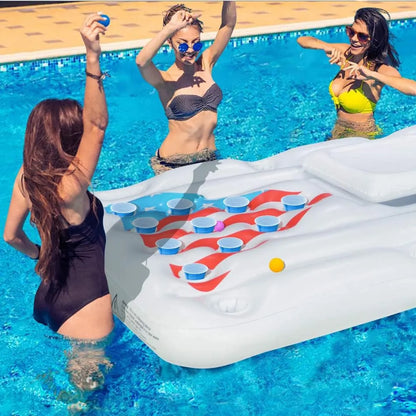 Jasonwell Inflatable Pong Pool Float Mesa De Beer Pong Flotante Con Enfriador Y Accesorios
