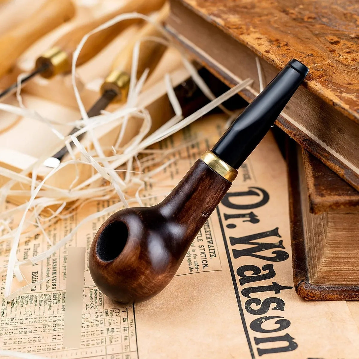Pipa De Tabaco De Madera Tallada A Mano Con Bolsa Y Caja Marron Dr Watson