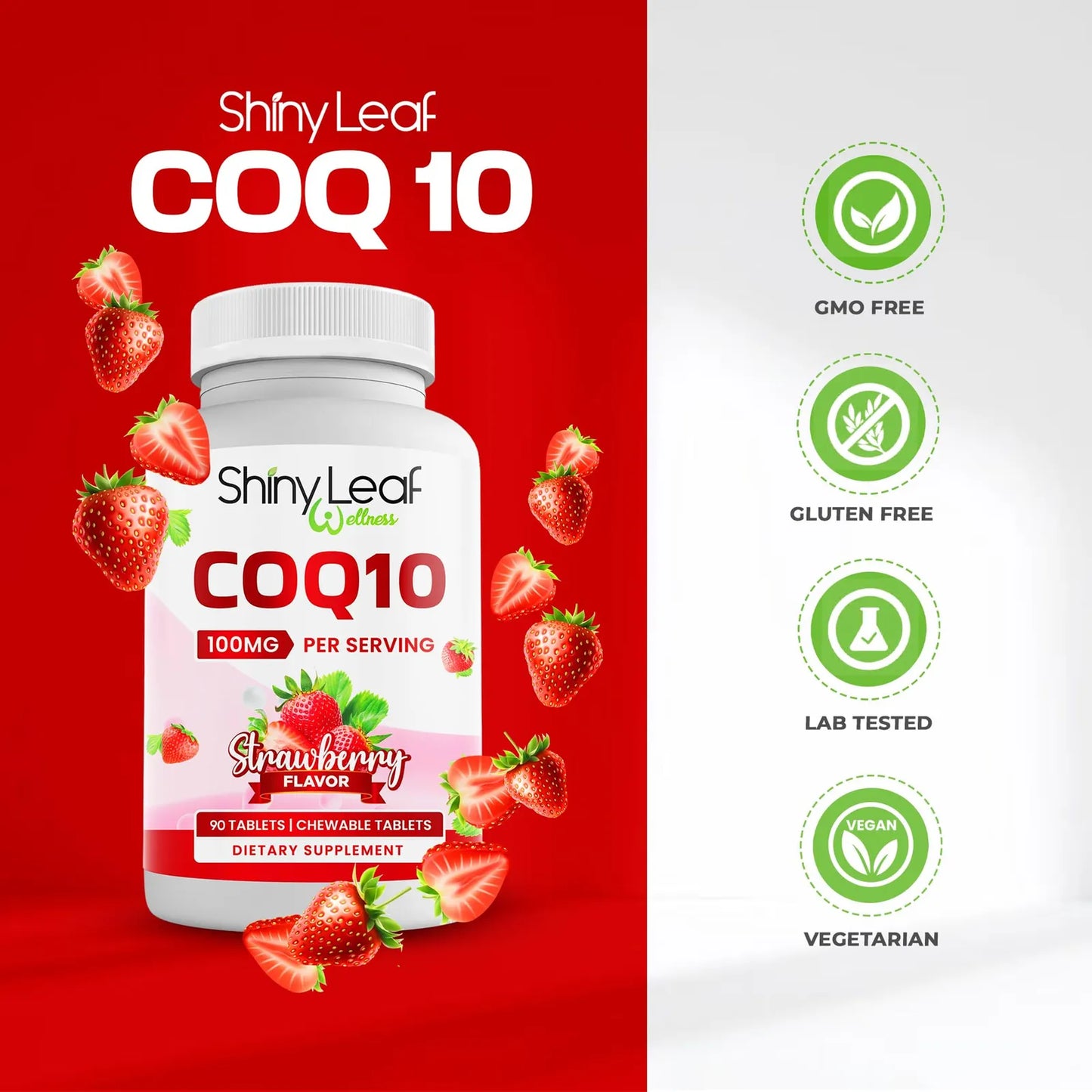 Suplemento CoQ10 100 Mg Tabletas Masticables Sabor Fresa Salud Corazon Y Energia