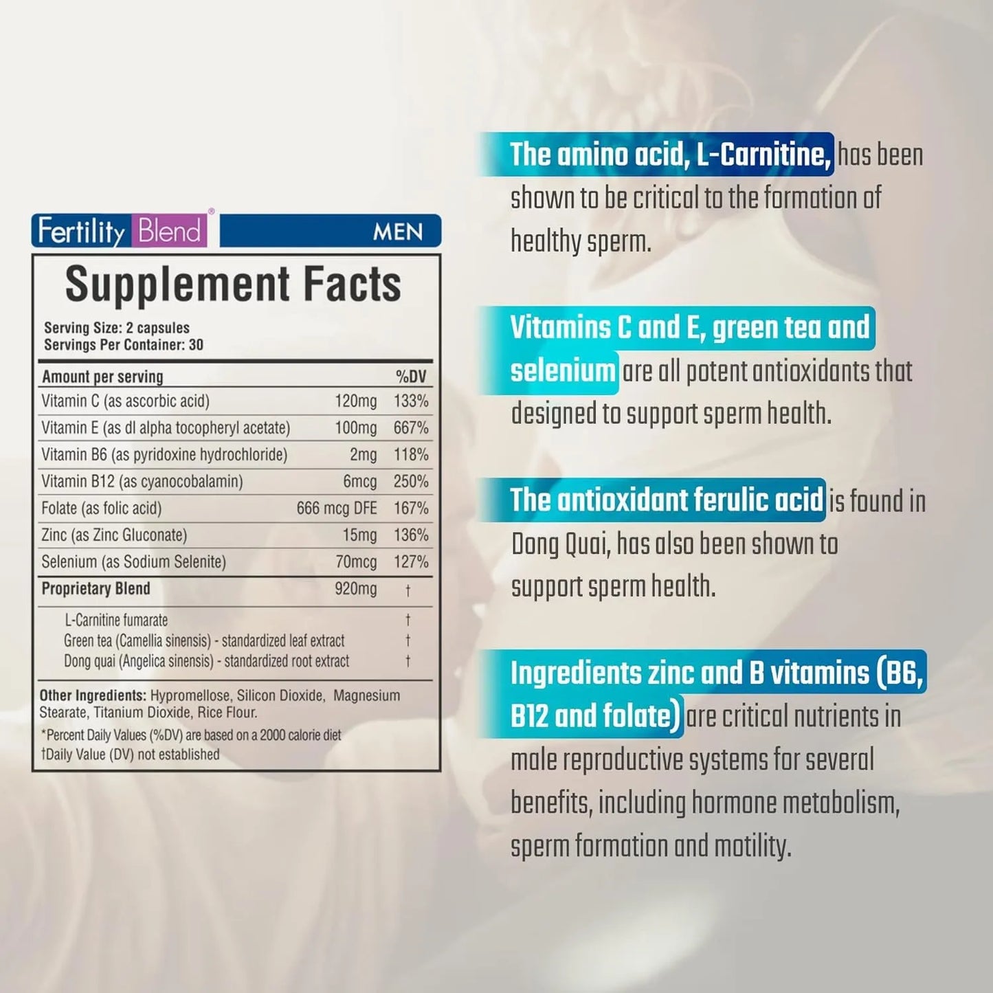 Suplemento Fertilidad Masculina Multivitaminas Mejora Conteo Espermático 60 Cápsulas