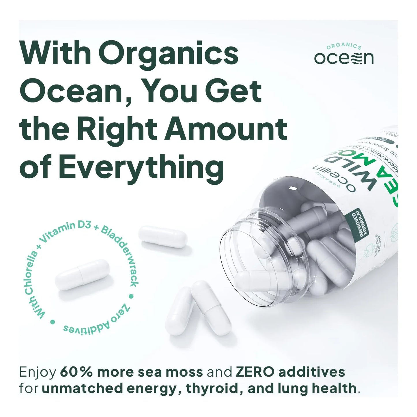 Cápsulas De Musgo Marino Irlandés Orgánico Con Clorella Y Vitamina D3 Para Energía Y Salud