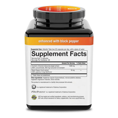 Cúrcuma Extra Fuerte 1000 Mg Con Pimienta Negra Soporte Articular 180 Cápsulas Vegetarianas