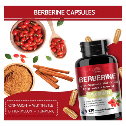 Suplemento De Berberina 500 Mg Con Canela De Ceilán Y Cardo De Leche 120 Cápsulas