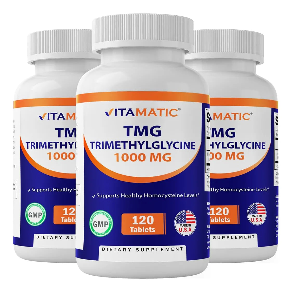 Trimetilglicina 1000mg Betaína Anhidra 120 Tabletas 3 Botellas Sin OMG Sin Gluten