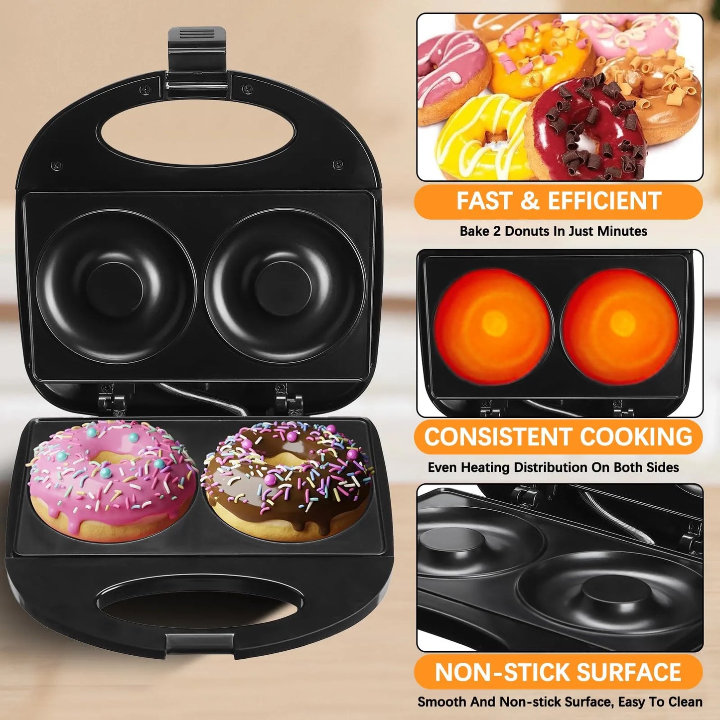 Mini Maquina Para Hacer Donas 2 Rosquillas Grandes 10 Cm Antiadherente