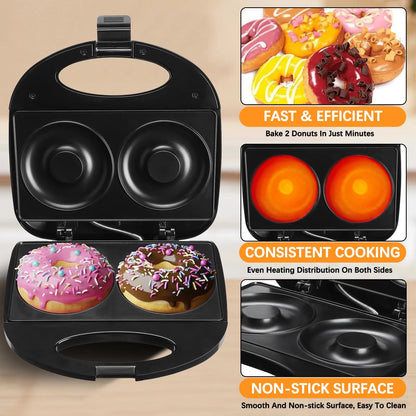 Mini Maquina Para Hacer Donas 2 Rosquillas Grandes 10 Cm Antiadherente