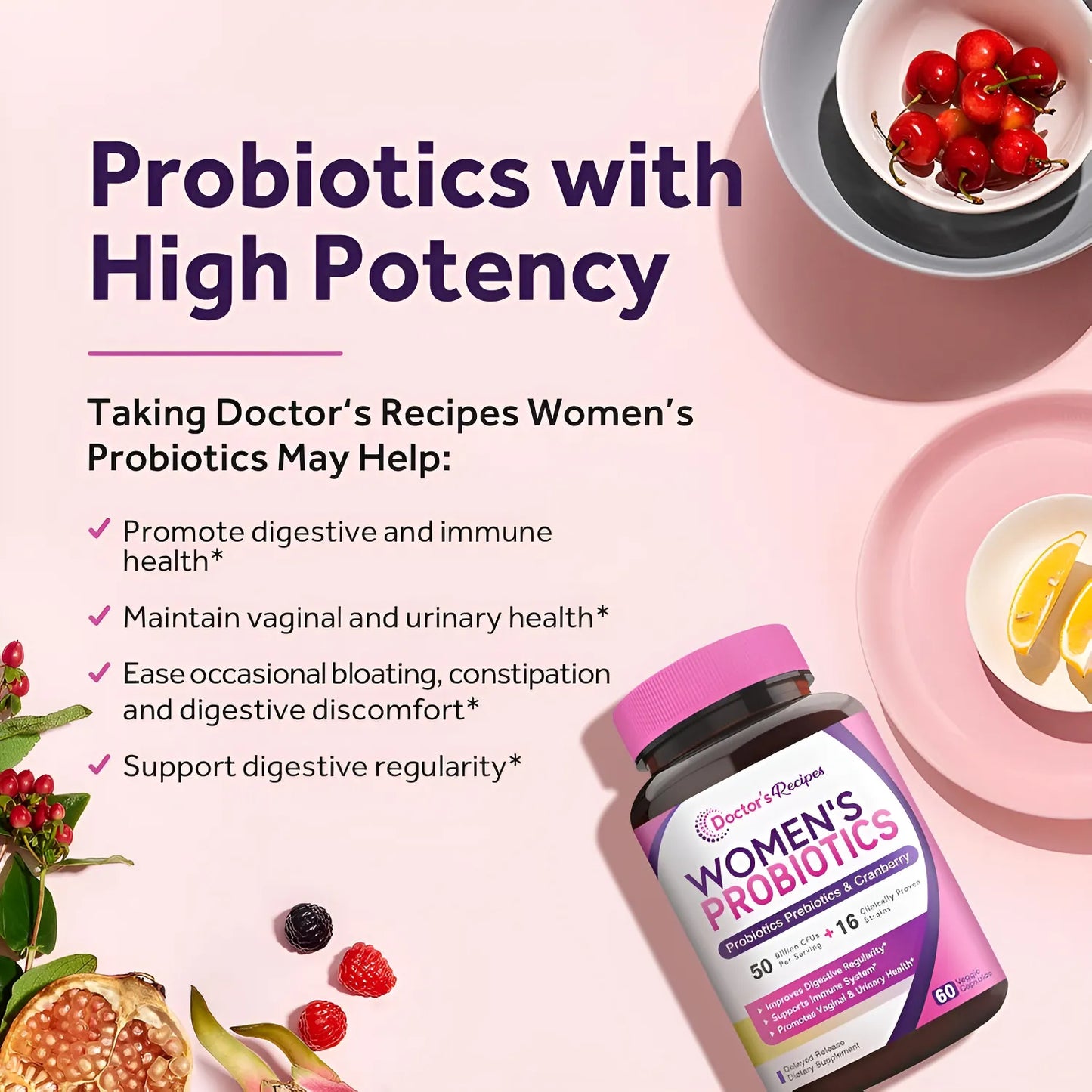 Probiótico Para Mujeres Doctor's Recipes 60 Cápsulas Salud Digestiva Y Vaginal - Imagen 4