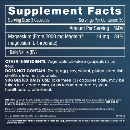 Magnesio L Treonato Magtein 90 Capsulas Salud Cerebral Memoria Concentracion