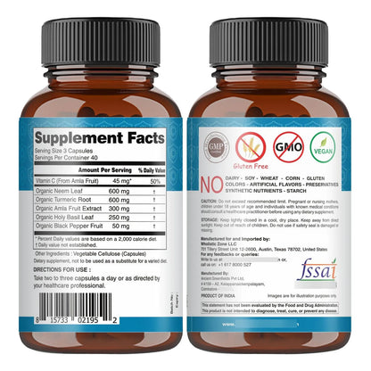 Cápsulas De Neem Cúrcuma Amla Tulsi Albahaca Santa Extracto Suplemento Dietético