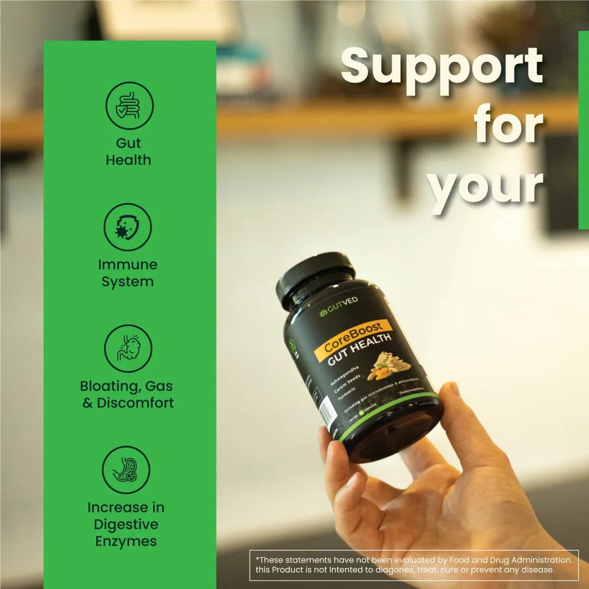 Suplemento CoreBoost Salud Intestinal Con Ashwagandha Probióticos Y Cúrcuma Alivia Hinchazón